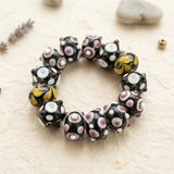 Handmade Indian Lampwork Glass Beads Set – Dark Blue & Multicolor Floral Design (15-18 mm)