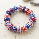 Handmade Indian Lampwork Glass Beads Set – Red, White & Blue Patriotic Dot & Stripe Design (15-17 mm)