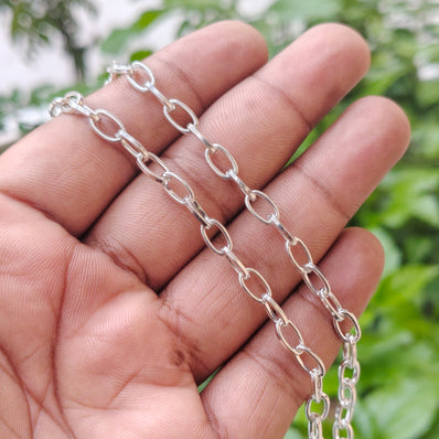 8x5mm Silver Polished Iron Alloy Chain – 1 Piece (80–85 cm) | DIY Jewelry Making Link Chain