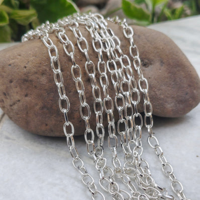 8x5mm Silver Polished Iron Alloy Chain – 1 Piece (80–85 cm) | DIY Jewelry Making Link Chain