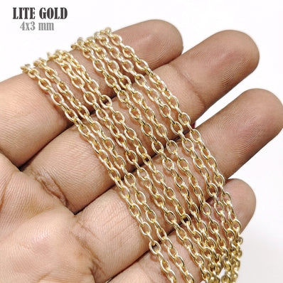 4x3mm Lite Gold Iron Alloy Chain – 2 Pieces Pack (80–85 cm Each) | Jewelry Making DIY Chain