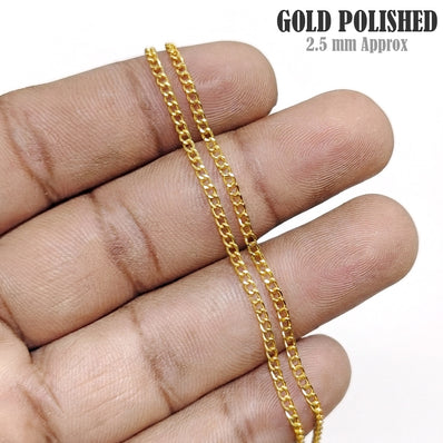 2.5mm Gold Polished Iron Alloy Chain – 2 Pieces Pack (80–85 cm Each) | DIY Jewelry Making Chain