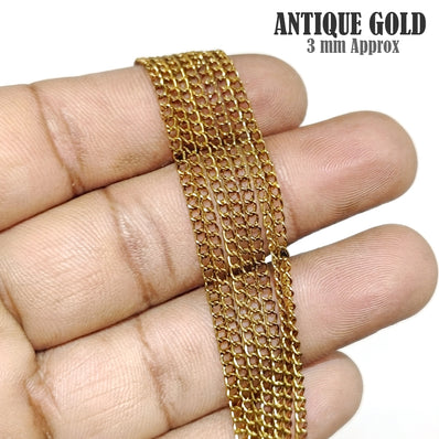 2.6-3 mm Antique Gold Iron Alloy Chain – 2 Pieces Pack (80–85 cm Each) | DIY Jewelry Making Chain