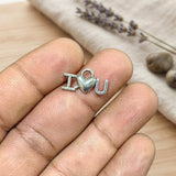 I Love U Heart Charm Pendant – Silver Love Letter Charm – 17x10 mm – 10 Pieces Pack