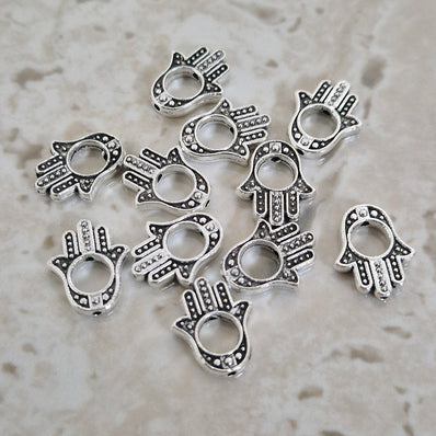 20 PIECES PACK' HAMZA HAND' SILVER OXIDIZED GERMAN SILVER BEADS