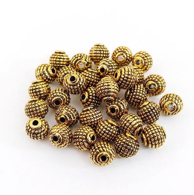 Antique Gold Plated Granular Textured Round Spacer Beads (8mm) – Pack of 20