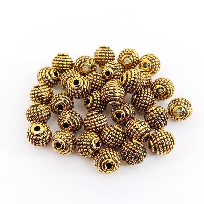 Antique Gold Plated Granular Textured Round Spacer Beads (8mm) – Pack of 20
