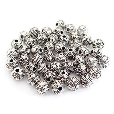 Antique Silver Textured Round Mesh Spacer Beads (6mm) – Pack of 30
