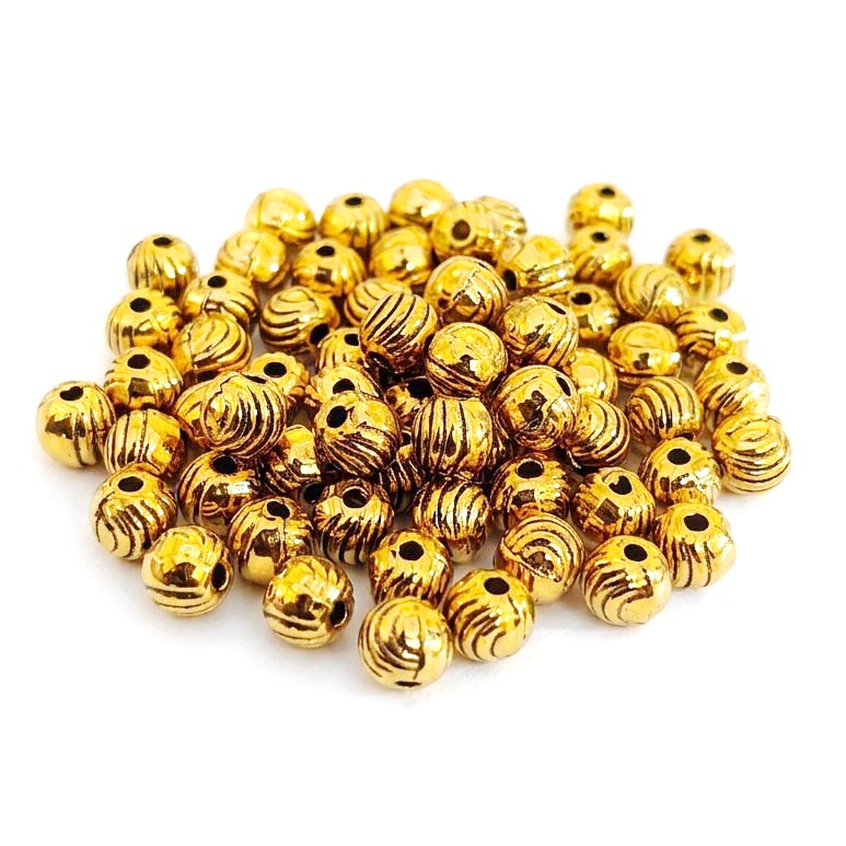 Antique Shiny Gold Plated Corrugated Round Spacer Beads (5mm) – Pack of 50