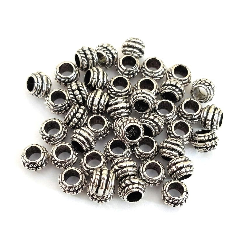 Antique Silver Ribbed Braided Rondelle Spacer Beads (8x6mm) – Pack of 30