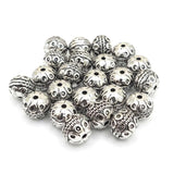 Antique Silver Textured Round Spacer Beads (10x8mm) – Pack of 10