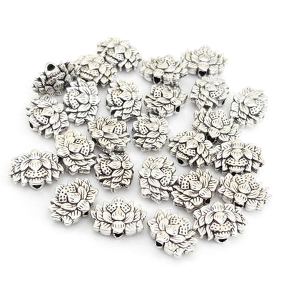 Antique Silver Lotus Flower Spacer Beads (8x12mm) for Jewelry Making – Pack of 20