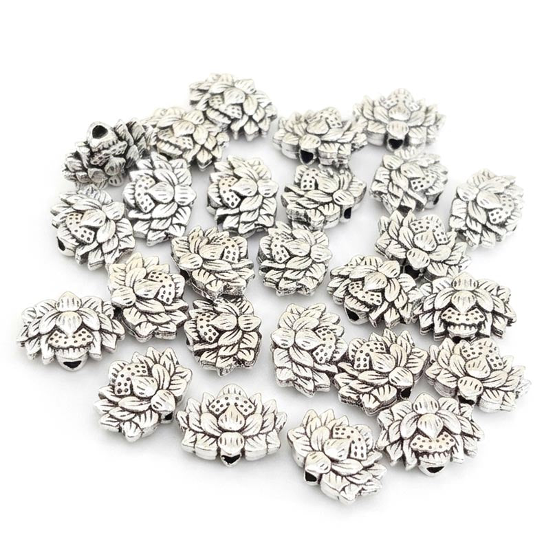 Antique Silver Lotus Flower Spacer Beads (8x12mm) for Jewelry Making – Pack of 20