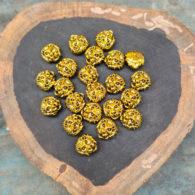 10 PIECES PACK' 12x13 MM APPROX SIZE GOLD POLISHED MINIMILISTIC LION BEADS