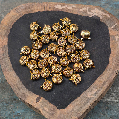10 PIECES PACK' 10x12 MM APPROX SIZE GOLD POLISHED MINIMILISTIC Owl BEADS