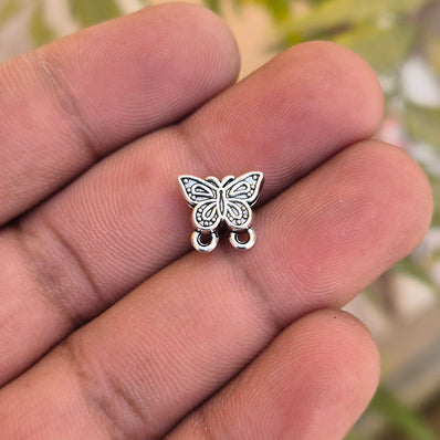 10 PIECES PACK' 10 MM APPROX SIZE SILVER OXIDIZED POLISHED MINIMILISTIC BUTTERFLY BEADS