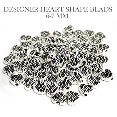 20 PIECES PACK' 6-7 MM SIZE APPROX' DESIGNER HEART SHAPE SILVER OXIDIZED BEADS