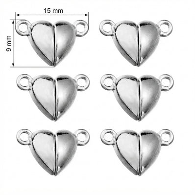 15x9mm Silver Magnetic Heart Clasp – 5 Pieces Pack | Jewelry Making Clasp