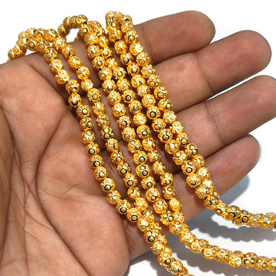 100 Pcs. Pkg. 22k Gold Plated Beads Long lasting plating, Diamond Cut  in size about 5mm, round shpae