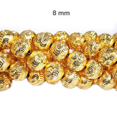 50 Pcs. Pkg. 22k Gold Plated Beads Long lasting plating, Diamond Cut in size about 8mm, Round Shape