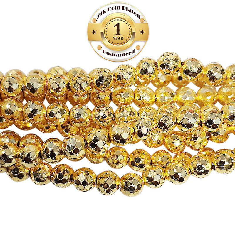 100 Pcs. Pkg. 22k Gold Plated Beads Long lasting plating, Diamond Cut  in size about 5mm, Round shpae