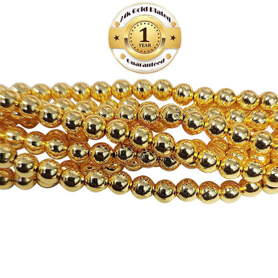 100 Pcs. Pkg. 22k Gold Plated Beads Long lasting plating, Seamless Smooth Round in size about 5mm