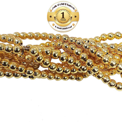 100 Pcs. Pkg. 22k Gold Plated Beads Long lasting plating, Seamless Smooth Round in size about 4mm