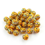 8 mm Orange Meenakari Rhinestone Ball Beads | Gold Tone Round Spacer Beads | 10 Pieces Pack