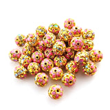 8mm Pink Meenakari Rhinestone Ball Beads – Gold Plated Decorative Spacer Beads for Jewelry Making | 10 Pieces Per Pack
