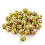 8mm Lime Green Meenakari Rhinestone Ball Beads – Gold Plated Decorative Spacer Beads for Jewelry Making | 10 Pieces Per Pack