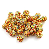 8mm Red Meenakari Rhinestone Ball Beads – Gold Plated Decorative Spacer Beads for Jewelry Making | 10 Pieces Per Pack