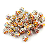 8mm Orange Meenakari Rhinestone Ball Beads – Silver Plated Decorative Spacer Beads for Jewelry Making | 10 Pieces Per Pack
