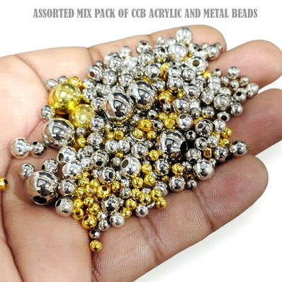 3-10mm Mix Metal & CCB Acrylic Beads – Round Smooth, 50 Gram Pack