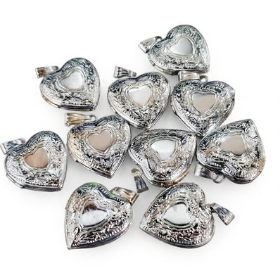 22mm Rhodium Silver Openable Heart Lock Pendant – 2 Pcs Pack | Jewellery Making Charm