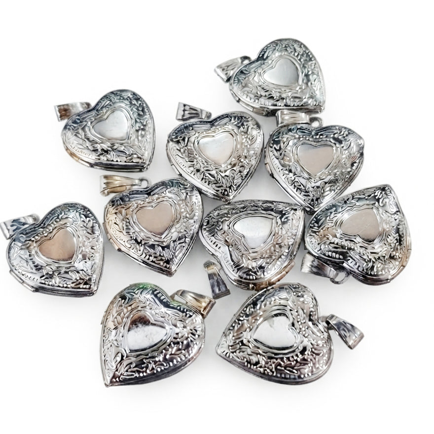 22mm Rhodium Silver Openable Heart Lock Pendant – 2 Pcs Pack | Jewellery Making Charm