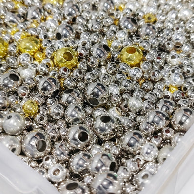 3-10mm Mix Metal & CCB Acrylic Beads – Round Smooth, 50 Gram Pack
