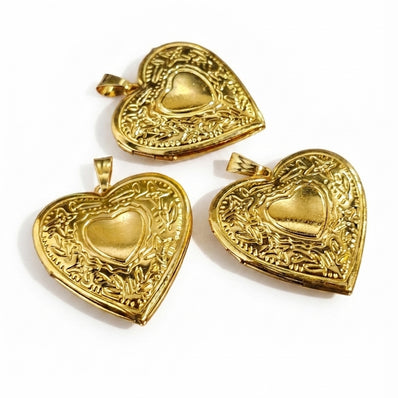 29mm Gold Openable Heart Lock Pendant – Heart Shape Locket, Pack of 1