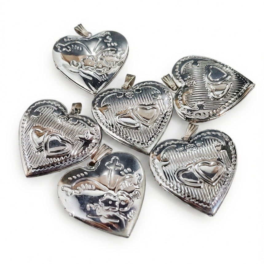 29mm Rhodium Silver Openable Heart Lock Pendant – 1 Pc | Random Design Jewellery Charm
