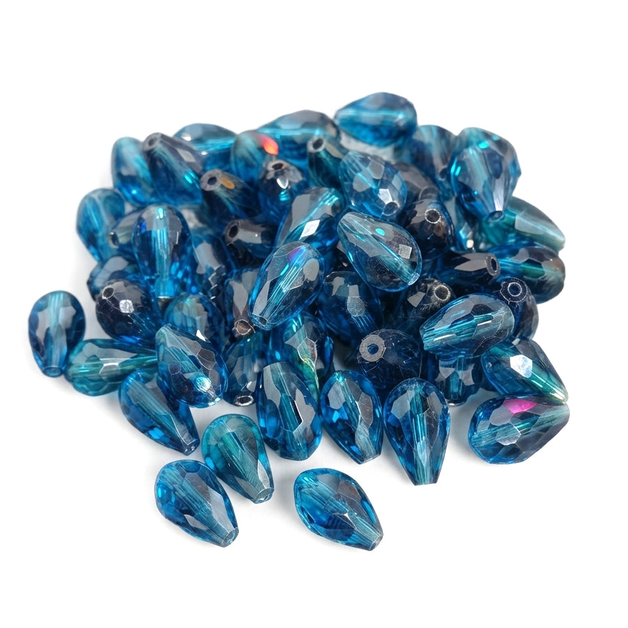 Faceted Teardrop Glass Beads Mix – 8x12 mm Rare Teal Blue Craft Beads (30 Pieces)