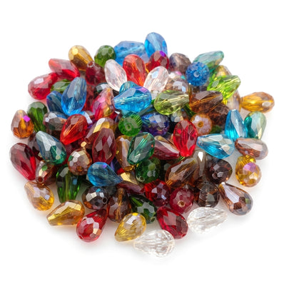 Faceted Teardrop Glass Beads Mix – 8x12 mm Assorted Multicolored Craft Beads (35 Pieces)