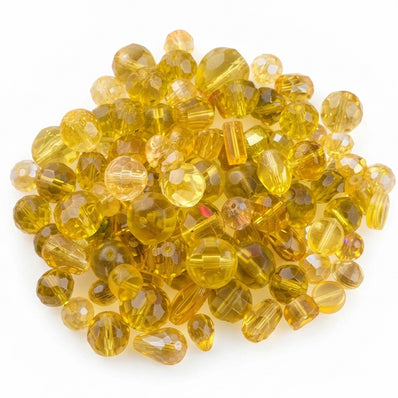 Assorted Mixed Size Yellow Faceted Glass Beads Mix – Golden Yellow Craft Beads (50 Gram Pack)