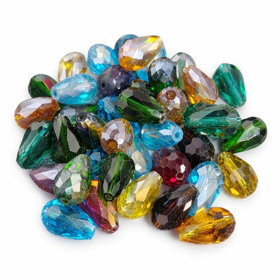 Faceted Teardrop Glass Beads Mix – 10x15 mm Assorted Multicolored Craft Beads (30 Pieces)