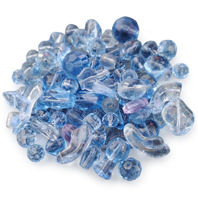 Assorted Mixed Size Blue Faceted Glass Beads Mix – Sapphire & Light Blue Craft Beads (50 Gram Pack)