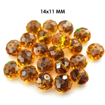 14x11mm Amber Golden Crystal Glass Faceted Rondelle Beads – Loose Pack of 20 Pieces for Jewelry Making