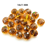 14x11mm Amber Golden Crystal Glass Faceted Rondelle Beads – Loose Pack of 20 Pieces for Jewelry Making