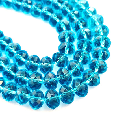 14x11mm Aqua Blue Crystal Glass Faceted Rondelle Beads – Loose Pack of 20 Pieces for Jewelry Making