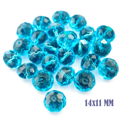 14x11mm Aqua Blue Crystal Glass Faceted Rondelle Beads – Loose Pack of 20 Pieces for Jewelry Making