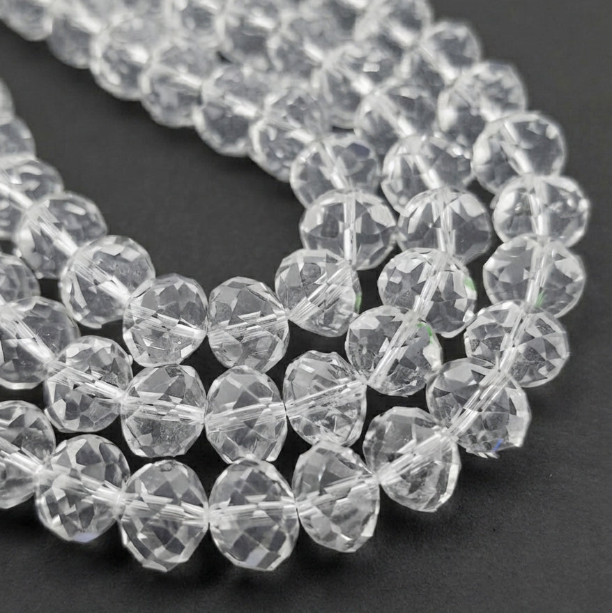14x11mm Clear Crystal Glass Faceted Rondelle Beads – Loose Pack of 20 Pieces for Jewelry Making