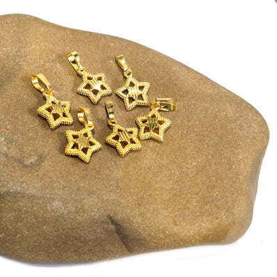 4 PIECES PACK' 11x13 MM APPROX SIZE' DESIGNER GOLD POLISHED STAR CHARMS