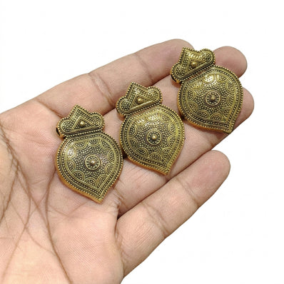 German Silver Ornate Heart/Shield Pendant Set – 38-40mm Golden Finish (3 Pieces Set)